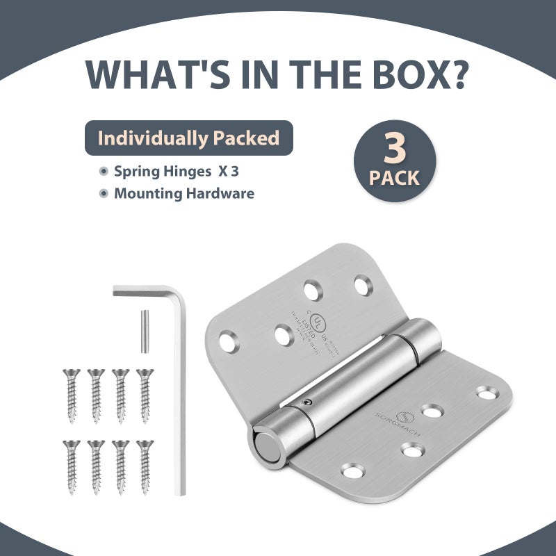 SORGMACH Satin Door Hinges Self Closing Hinge Auto Close Hinge Outlet Hardware Adjustable Spring Loaded Hinges 5/8" Radius Corner for Commercial Grade Self-Closing, UL Listed 3 Pack - Image 5
